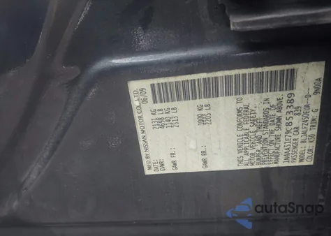 2009 Nissan Maxima 3.5 Sv z USA, uszkodzony, nr VIN 1N4AA51E79C853389